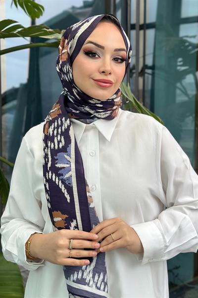 Flower Desen Viskon Şal Taba Lacivert