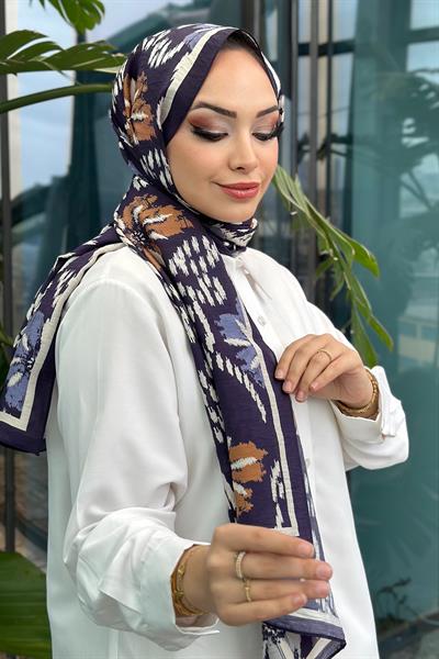 Flower Desen Viskon Şal Taba Lacivert