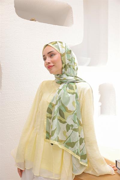 Fly Desen Pamuk İpek Şal Butter Yellow