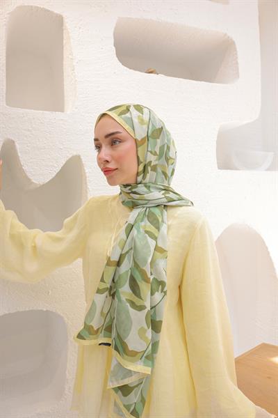 Fly Desen Pamuk İpek Şal Butter Yellow