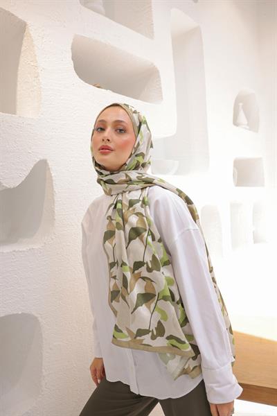 Fly Desen Pamuk İpek Şal Ceviz