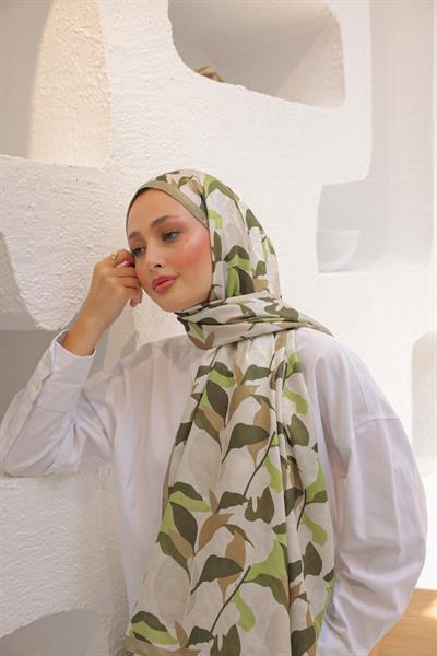 Fly Desen Pamuk İpek Şal Ceviz