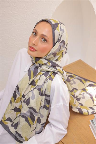 Fly Desen Pamuk İpek Şal Füme