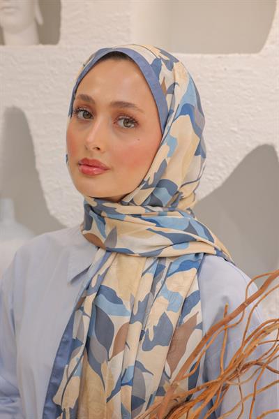 Fly Desen Pamuk İpek Şal Gök Mavi