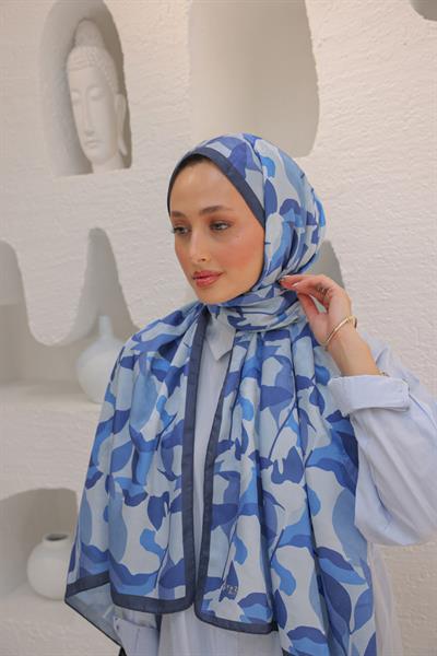 Fly Desen Pamuk İpek Şal İndigo
