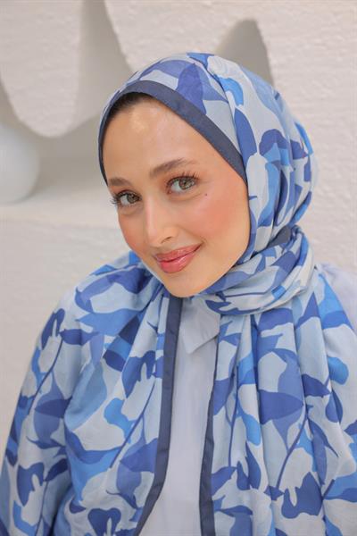 Fly Desen Pamuk İpek Şal İndigo