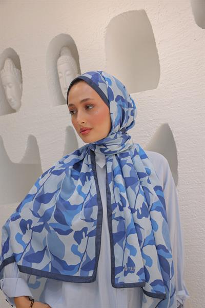 Fly Desen Pamuk İpek Şal İndigo