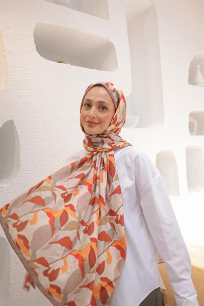 Fly Desen Pamuk İpek Şal Kiremit