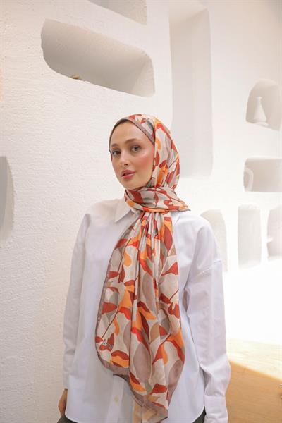 Fly Desen Pamuk İpek Şal Kiremit