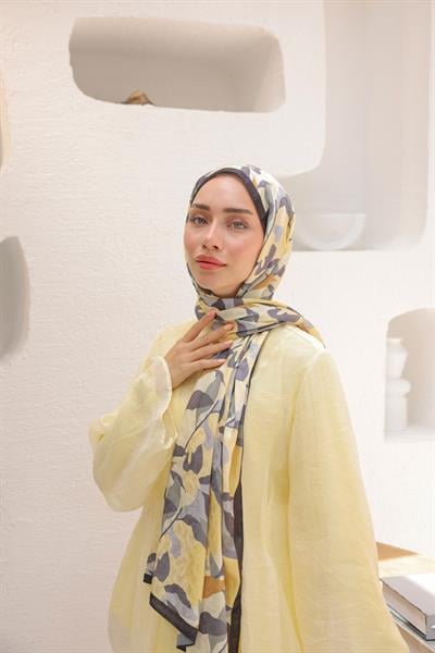 Fly Desen Pamuk İpek Şal Kurşun