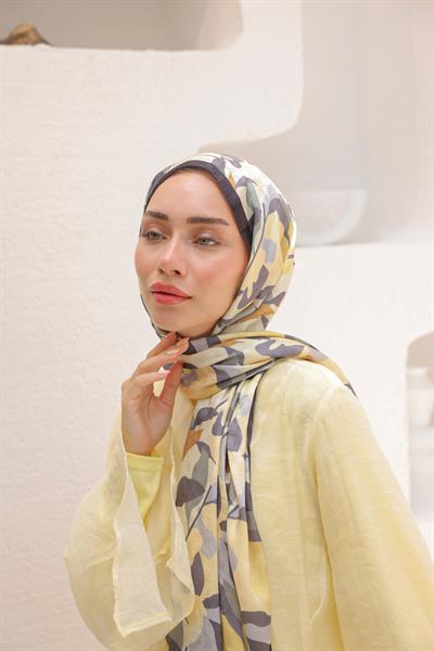 Fly Desen Pamuk İpek Şal Kurşun