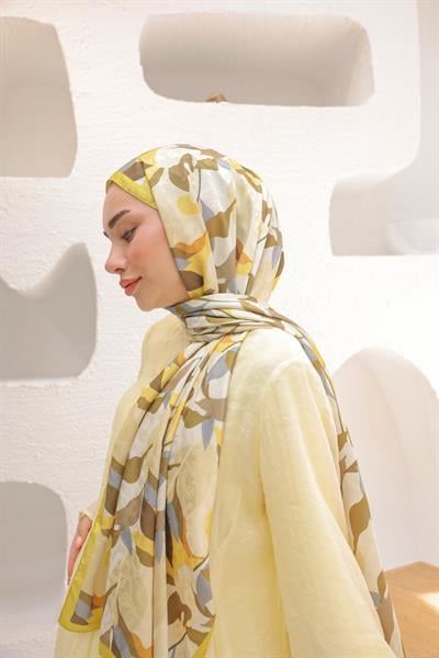 Fly Desen Pamuk İpek Şal Lime