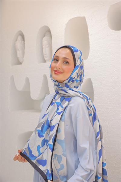 Fly Desen Pamuk İpek Şal Saks Mavi