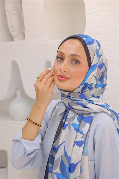 Fly Desen Pamuk İpek Şal Saks Mavi