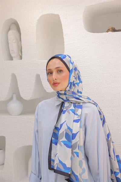 Fly Desen Pamuk İpek Şal Saks Mavi