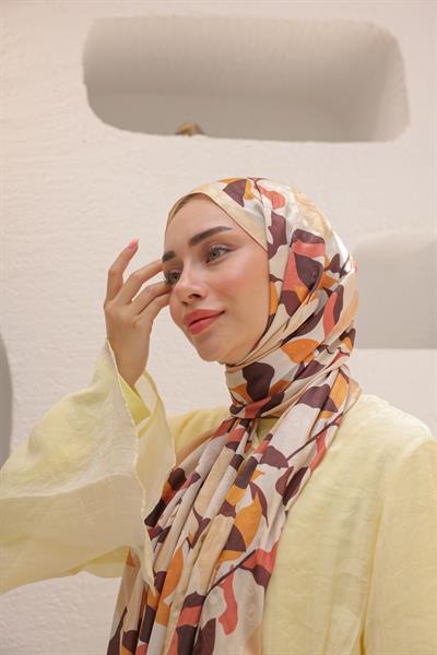 Fly Desen Pamuk İpek Şal Şeftali