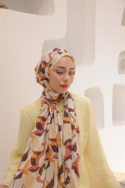 Fly Desen Pamuk İpek Şal Şeftali