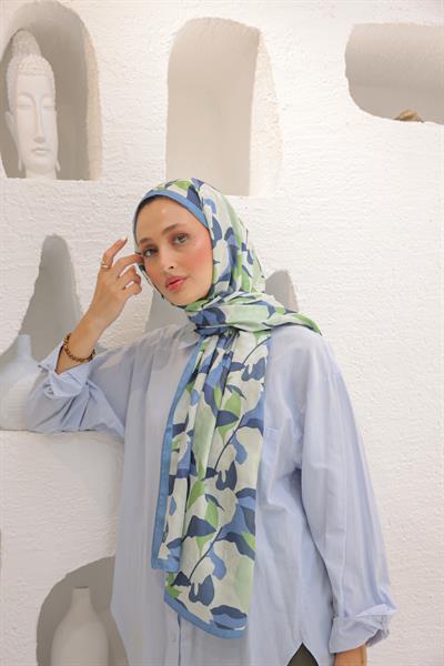 Fly Desen Pamuk İpek Şal Su Yeşili