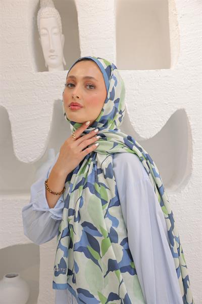 Fly Desen Pamuk İpek Şal Su Yeşili