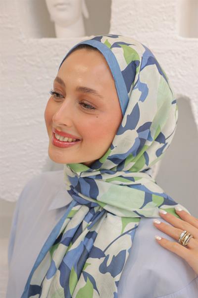 Fly Desen Pamuk İpek Şal Su Yeşili