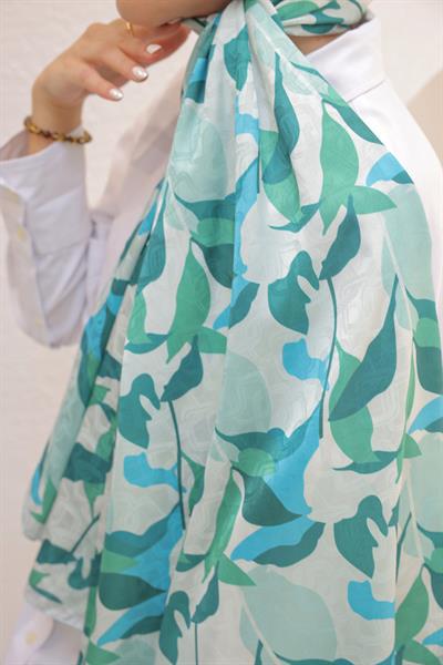 Fly Desen Pamuk İpek Şal Turkuaz