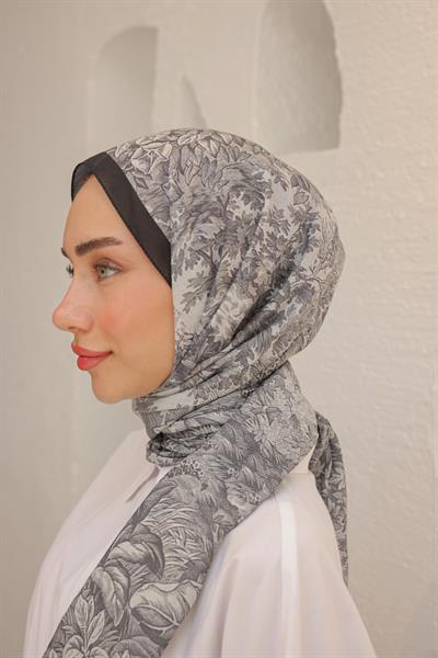 Forest Desenli Pamuk Şal Gri Siyah