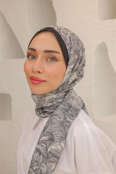 Forest Desenli Pamuk Şal Gri Siyah