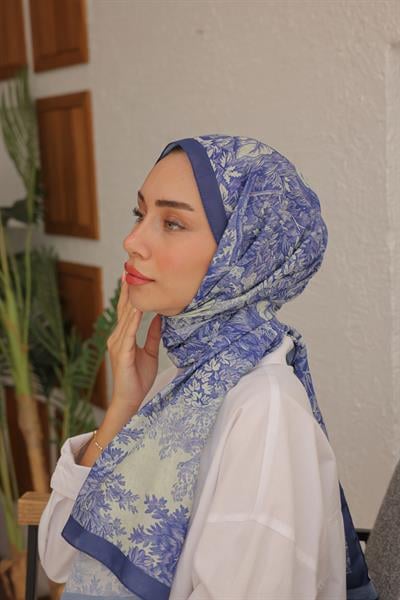 Forest Desenli Pamuk Şal İndigo