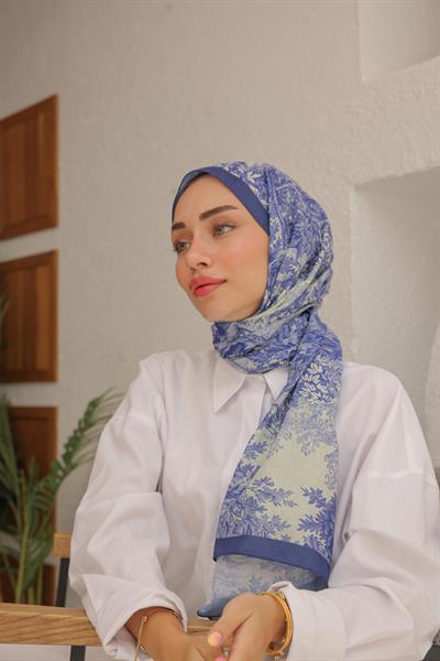 Forest Desenli Pamuk Şal İndigo