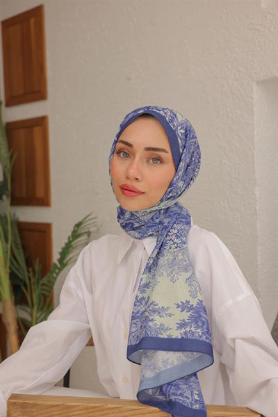 Forest Desenli Pamuk Şal İndigo