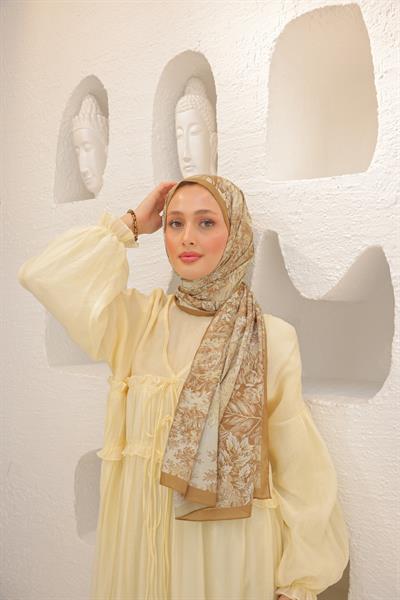 Forest Desenli Pamuk Şal Karamel