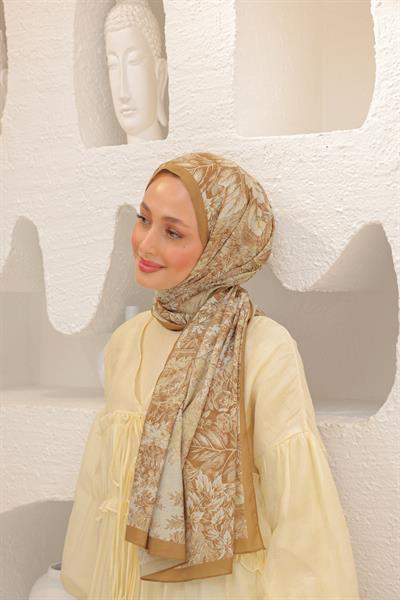 Forest Desenli Pamuk Şal Karamel