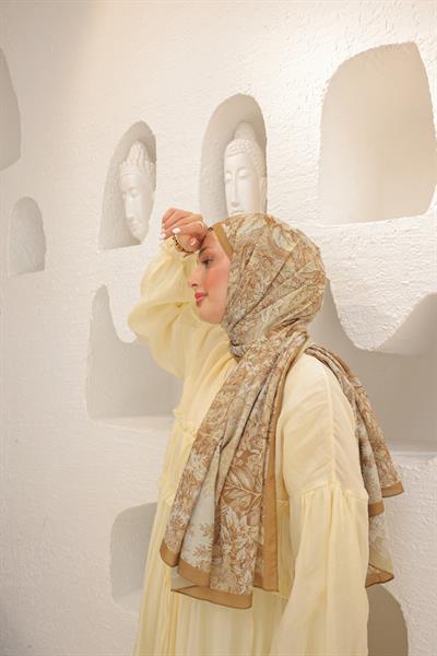 Forest Desenli Pamuk Şal Karamel