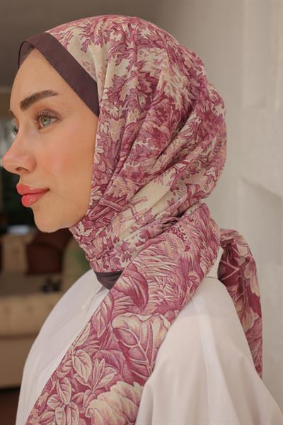 Forest Desenli Pamuk Şal Mürdüm