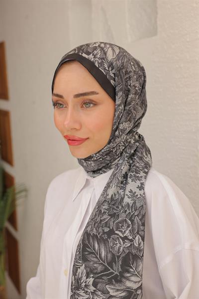 Forest Desenli Pamuk Şal Siyah