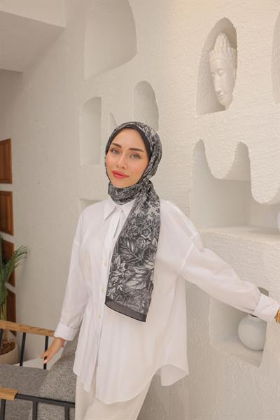 Forest Desenli Pamuk Şal Siyah