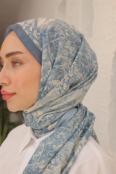 Forest Desenli Pamuk Şal Uçuk Mavi