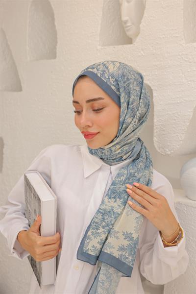 Forest Desenli Pamuk Şal Uçuk Mavi