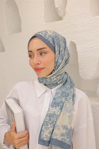 Forest Desenli Pamuk Şal Uçuk Mavi