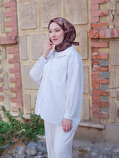 Freda Desen Eşarp Kızıl Kahve