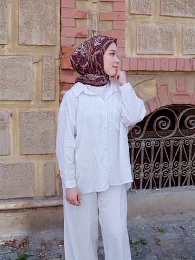 Freda Desen Eşarp Kızıl Kahve