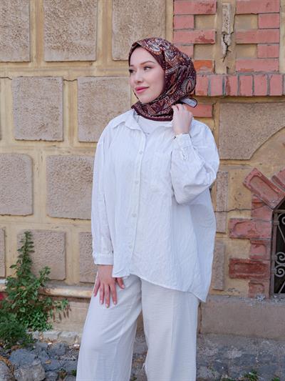 Freda Desen Eşarp Kızıl Kahve