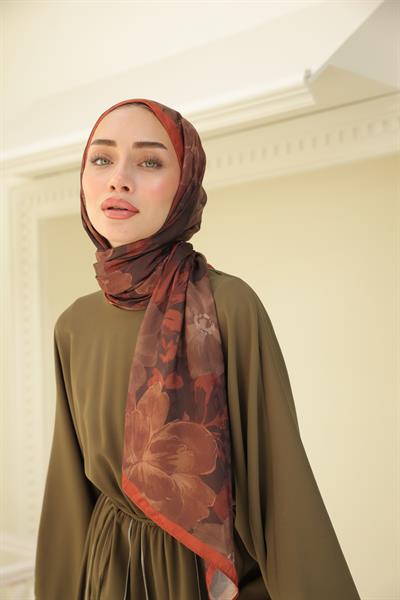 İntense Desenli Pamuk Şal Kiremit