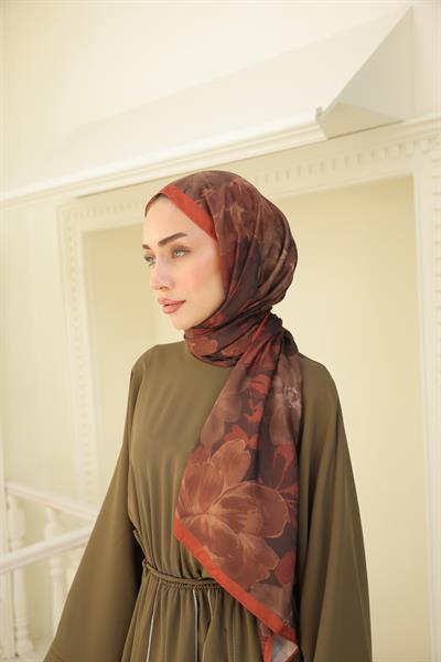 İntense Desenli Pamuk Şal Kiremit