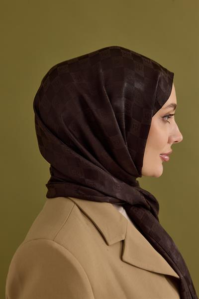 İpeksi Dama Monogram Şal Acı Kahve