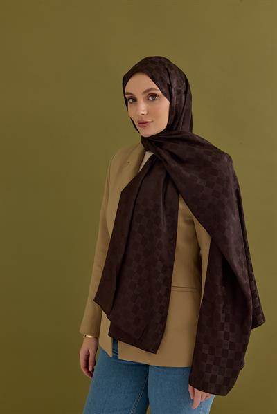 İpeksi Dama Monogram Şal Acı Kahve