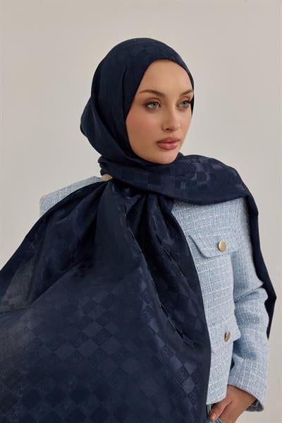 İpeksi Dama Monogram Şal Lacivert