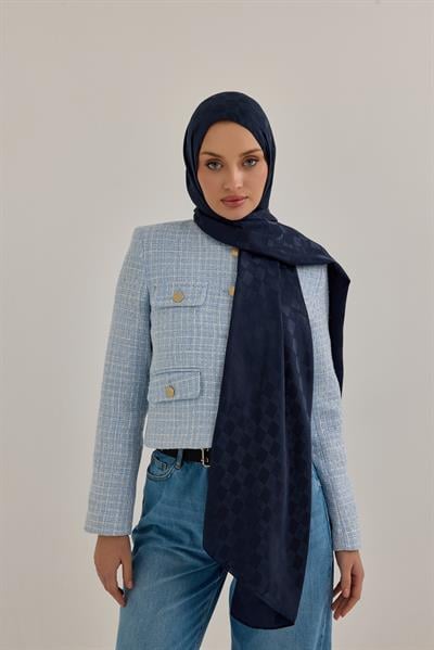 İpeksi Dama Monogram Şal Lacivert
