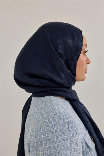 İpeksi Dama Monogram Şal Lacivert