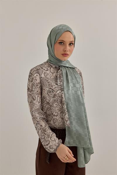 İpeksi Dama Monogram Şal Mint Yeşili